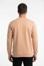 Erkek Krem Sweatshirt Slim Fit Bisiklet Yaka Düz Pamuklu - Görsel 2