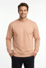 Erkek Krem Sweatshirt Slim Fit Bisiklet Yaka Düz Pamuklu