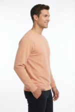 Erkek Krem Sweatshirt Slim Fit Bisiklet Yaka Düz Pamuklu - Görsel 3
