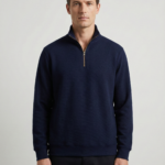 Erkek Lacivert Yarım Fermuarlı Dik Yaka Sweatshirt Slim Fit