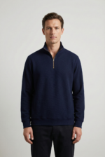 Erkek Lacivert Yarım Fermuarlı Dik Yaka Sweatshirt Slim Fit