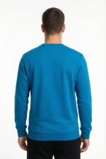 Erkek Mavi Sweatshirt Slim Fit Bisiklet Yaka Düz Pamuklu - Görsel 2