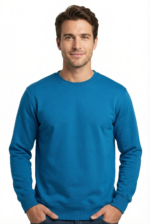 Erkek Mavi Sweatshirt Slim Fit Bisiklet Yaka Düz Pamuklu