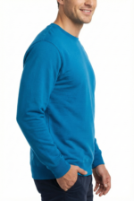 Erkek Mavi Sweatshirt Slim Fit Bisiklet Yaka Düz Pamuklu - Görsel 3
