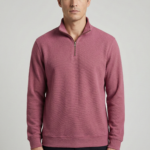 Erkek Pembe Yarım Fermuarlı Dik Yaka Sweatshirt Slim Fit