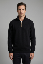 Erkek Siyah Yarım Fermuarlı Dik Yaka Sweatshirt Slim Fit