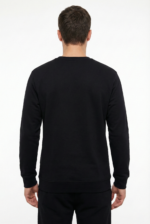 Erkek Siyah Sweatshirt Slim Fit Bisiklet Yaka Düz Pamuklu - Görsel 2