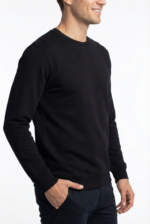 Erkek Siyah Sweatshirt Slim Fit Bisiklet Yaka Düz Pamuklu - Görsel 3