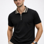 Siyah Yarım Fermuarlı Polo Yaka Erkek Tişört