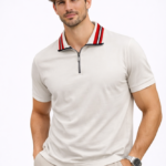 Premium Yarım Fermuarlı Erkek Polo Tişört – Kırmızı Şeritli Yaka